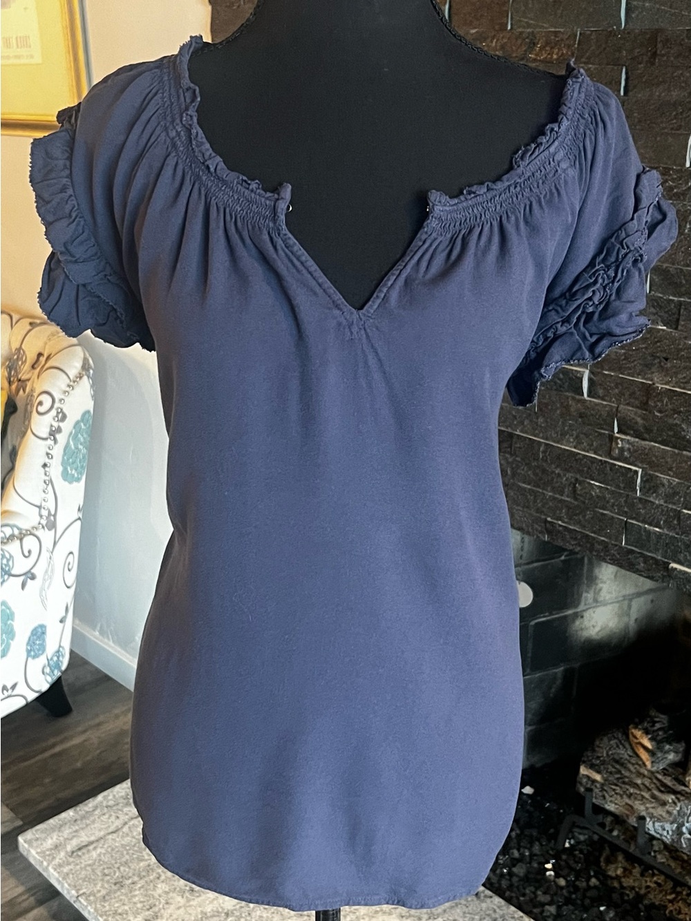 Old Navy blue Ruffle-Sleeve V-Neck Blouse